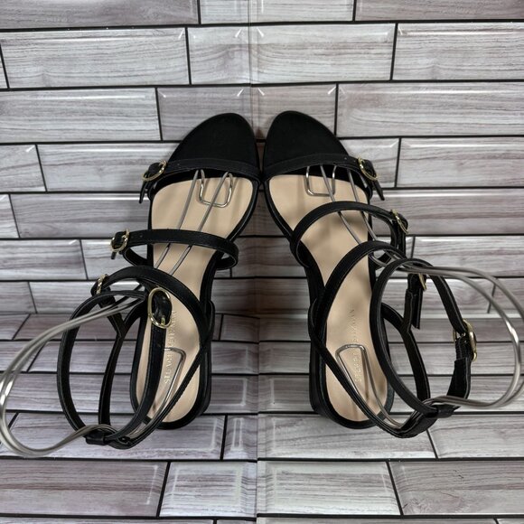 Stuart Weitzman Women's Black Leather Grecian Buckle Wedge Sandals Size 7-NEW - Picture 5 of 8